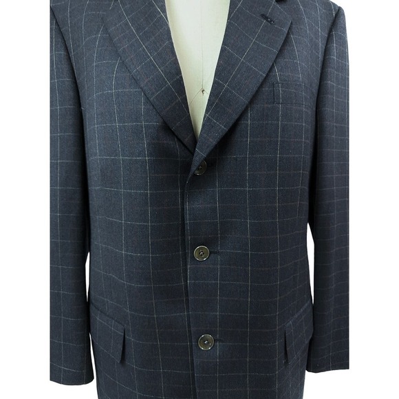 VTG Pringle of Scotland Mens Sport Coat Charcoal Windowpane Sport Jacket 38R - Picture 2 of 9